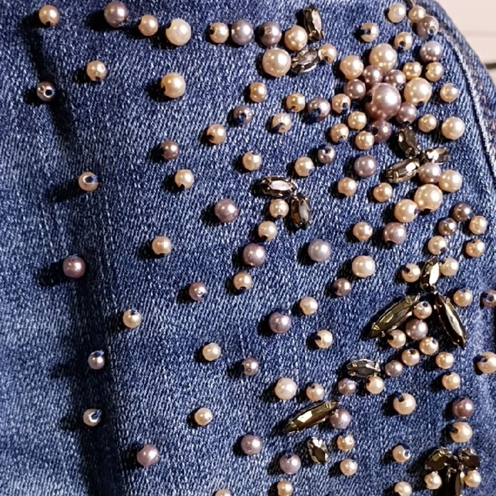 White Black Stylish‎ Blue Flare Jeans with Studded Details Size 4S